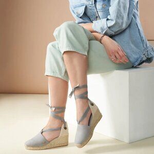 Viscata Escala Canvas Espadrille Wedges 38 Grey Organic Cotton Summer Vacation